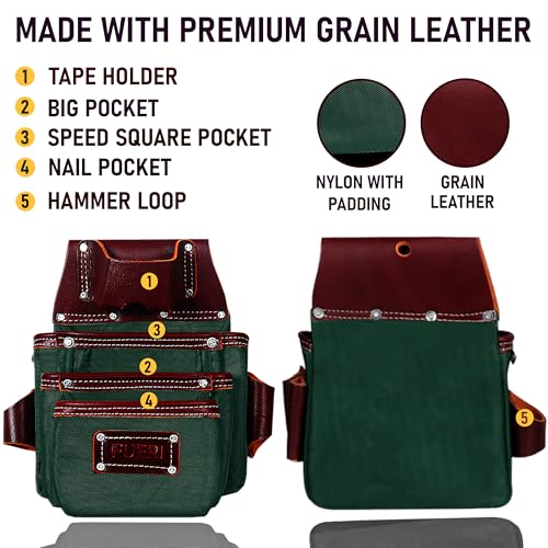 Fueri Electrician Tool Belt and Suspender Combo, Back Support Padded Belt - color: Green & Maroon Tool Belt With Suspender, size: Medium ( 30'' - 36'' )