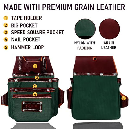 Fueri Electrician Tool Belt and Suspender Combo, Back Support Padded Belt - color: Green & Maroon Tool Belt With Suspender, size: Medium ( 30'' - 36'' )