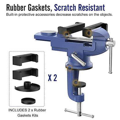 Housolution Universal Table Vise 3 Inch, 360°Swivel Base Bench Clamp - color: Blue