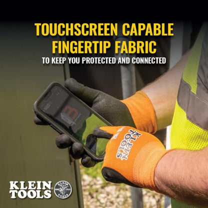 Klein Tools 60581 Work Gloves, Knit Dipped Cut Resistant ANSI A1 Nitrile Coated Gloves, Nylon-Spandex, Touchscreen Capable, Large, 2-Pair - size: Large, style: 2-pair Pack