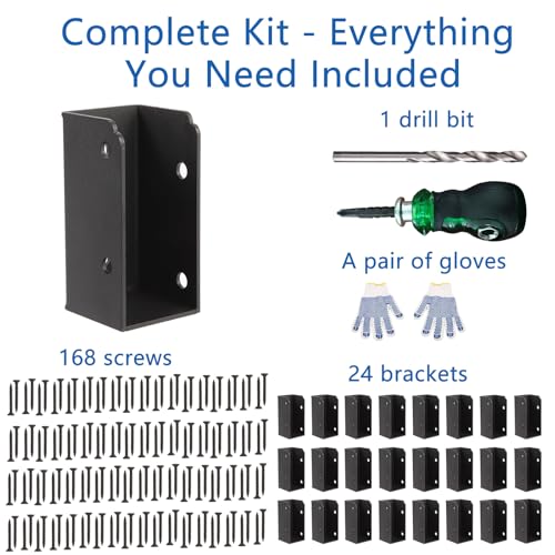 24Pcs Deck Railing Brackets, U-Shape 2x4 Concealed Hardware Kit, Rust-Proof Black