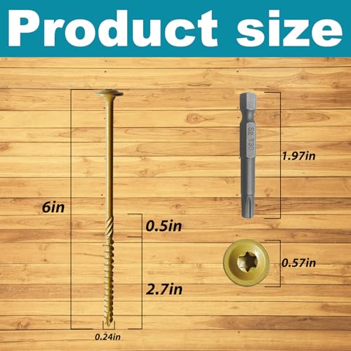 Lag Screws 6 Inch, Structural Wood Screw #14x 6, 117-PCS Heavy Duty Construction Screw, Rust Resistant, Washer Head, Black Coated Exterior Wood (117, Bronze, #14 x 6) - color: Bronze, size: #14 x 6"