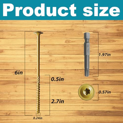 Lag Screws 6 Inch, Structural Wood Screw #14x 6, 117-PCS Heavy Duty Construction Screw, Rust Resistant, Washer Head, Black Coated Exterior Wood (117, Bronze, #14 x 6) - color: Bronze, size: #14 x 6"