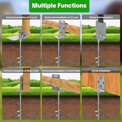 Heavy Duty Ground Anchors Screw-in Trampoline Stakes with Anti-Bend L-Plate, Multi-Hole & Safety Ring, Rust-Proof Steel for Tent, Shed, Swing Set, Fence, Garden, Outdoor - size: 4Pack 21Inch
