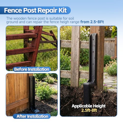 Fence Post Repair Kit, 33.6" Height Upgraded 2.5" Width Heavy Duty Fence Post Repair Stakes, Thickened Anchor Ground Spike for Repairing Tilted/Broken Wood Posts (2)