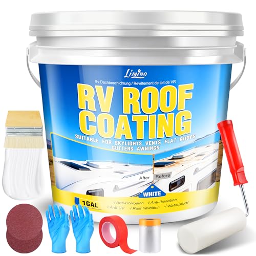 RV Roof Coating White - 1 Gallon Flexible RV Roof Sealant for EPDM, TPO, Fiberglass & Aluminum, Water-Based, Solar Reflective & Waterproof Elastomeric Roof Coating for RVs, Campers and Trailers