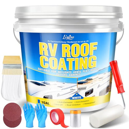 RV Roof Coating White - 1 Gallon Flexible RV Roof Sealant for EPDM, TPO, Fiberglass & Aluminum, Water-Based, Solar Reflective & Waterproof Elastomeric Roof Coating for RVs, Campers and Trailers