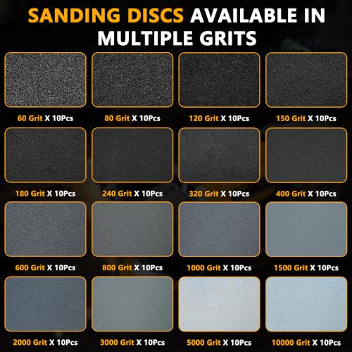 174 Pcs 3 inch Sanding Discs Wet Dry Sandpaper,60 80 120 150 180 240 320 400 600 800 1000 1500 2000 3000 5000 10000 Grit Assortment Hook & Loop Sandpaper for Automotive Wood Metal Glass Polishing - size: 3in grit 60-10000