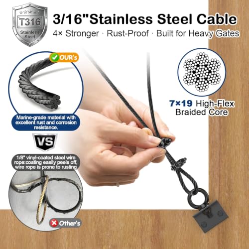 TooTaci Anti Sag Gate Kit with 9.8 ft 3/16" T316 Stainless Steel Cable - size: 1 Pack