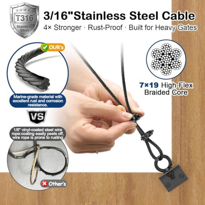 TooTaci Anti Sag Gate Kit with 9.8 ft 3/16" T316 Stainless Steel Cable - size: 1 Pack