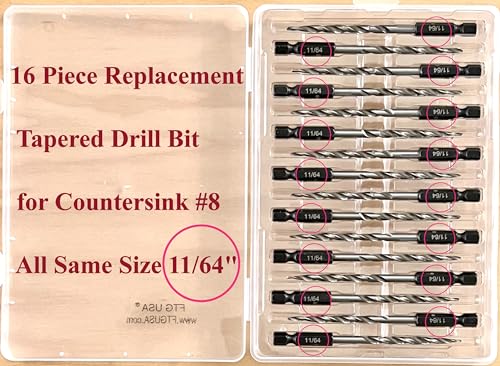 FTG USA 16pc #8(11/64") Replacement Tapered Countersink Drill Bit Hex Shank - size: #8, style: 16 Piece Same Size