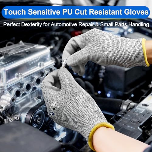Dowellife Cut Resistant Work Gloves for Men & Women - ANSI A5 & EN388 Level 4, Breathable PU Coated, Grey Non-Marking - for Gardening, Fishing, Automotive, Construction, Wood Carving (Medium, Grey) - size: Medium (Pack of 12)
