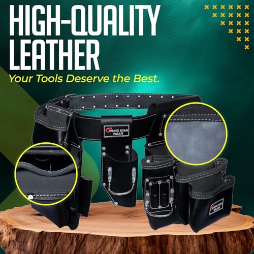 Rising Star Wears Genuine Leather Tool Belt Pouch, 22-Pocket BlackTool Bag - color: Black