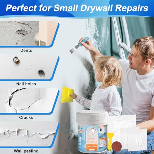 Drywall Repair Kit, Drywall Patch Repair Kit with 8.8OZ White Wall Repair Putty, Scraper Sandpapers Gloves for Heavy Duty Plaster Wall Repair, Easy to Fill Holes in Home Wall & Quick Repair Crack - color: 8.8OZ White Wall Repair Putty Patch Kit