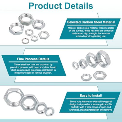 PATIKIL M10x1x5mm Steel Hex Nuts, 25Pcs Metric Fine Thread Carbon Steel Zinc Plated Finished Hardware Screw Nuts Fasteners for Machinery Manufacturing, Industrial Use, 14mm Width - size: M10x1x5mm