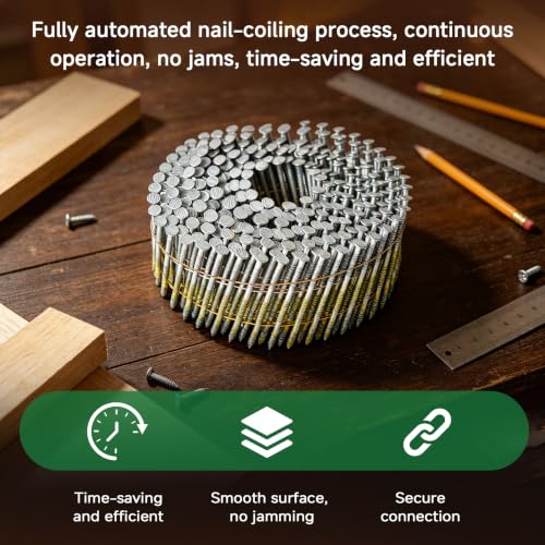 Wire Coil Siding Nails - 2-1/4 x 0.092 Ring Shank 15 Degree Full Round Head Siding Nails, 3600 Count Hot-Dipped Galvanized for Rough Nailing of Lathing and Sheathing Materials - size: 0.092*2-1/4in