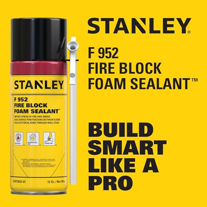 Stanley F952 Fire Block Spray Foam – (1x12oz) Fire Rated Expanding Polyurethane Foam Sealant for Gap Filling & Sealing on Doors, Windows, Walls, Pipes & Joints – Indoor/Outdoor Straw Use | 1 Pack - size: 1 Pack