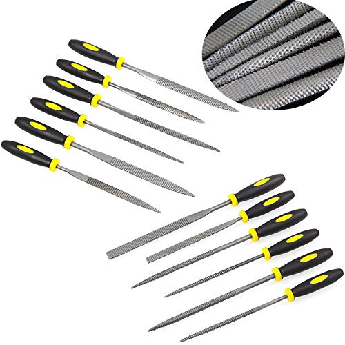 Wood Rasp File Kit - 12 Assorted Small Metal Needle Files Set with Bristle Brush and Hand Strap Carrying Case (Rasps included 2 Sizes of Flat, Pointed Flat, Round, Half Round, Square, Triangle)