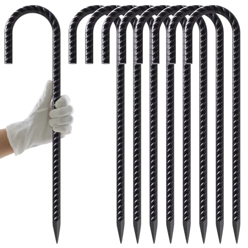 AAGUT J Hook Rebar Stakes 16 Inch, Premium Anti-Rust Tent Stakes for Canopy - color: Black J-16 Inch-Φ5/16", size: 8pcs