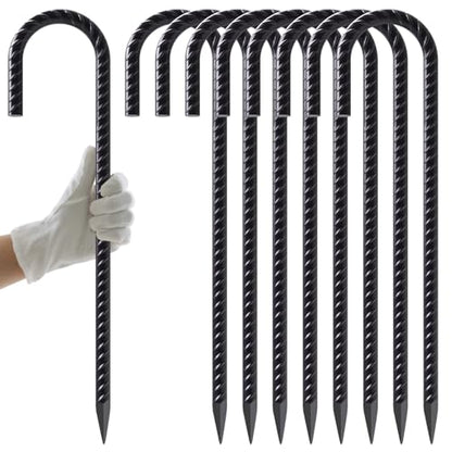 AAGUT J Hook Rebar Stakes 16 Inch, Premium Anti-Rust Tent Stakes for Canopy - color: Black J-16 Inch-Φ5/16", size: 8pcs