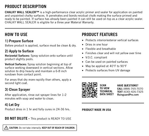 Rain Guard Water Sealers SP-0001 Chalky Wall Sealer Ready to USE 1 Gallon Clear Acrylic Primer for All Wood/Masonry Surfaces