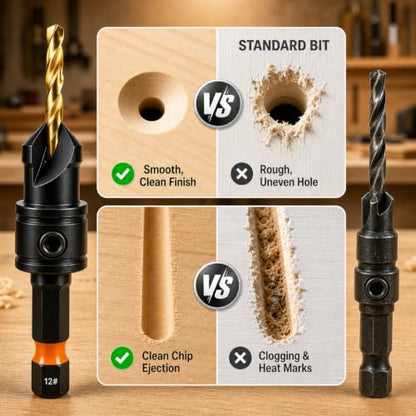 11Pcs Countersink Drill Bit Set, Adjustable Titanium HSS Wood Bits