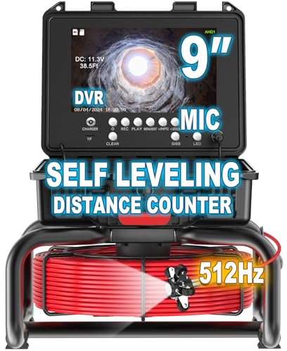 Anysun Sewer Camera with 512Hz Sonde, Self Leveling, Microphone, Distance Counter, 165Ft Pipe Inspection Camera with DVR & Battery Indicator, 9'' 1080P IPS Monitor, IP68 Waterproof, 16GB Card - size: 165Ft/50M, 512Hz Sonde