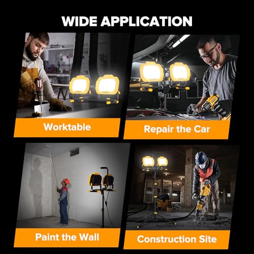 LUTEC 25000 Lumen LED Work Lights with Stand, Dual Head Dimmable Work Light with 6 Brightness Levels, IP65 Waterproof Rotating WorkLights with Telescoping Tripod and 8.2 Ft 3-Prong Power Cord - style: 25000 Lumen