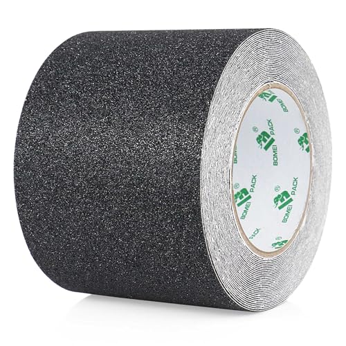 BOMEI PACK Black Anti Slip Tape, 4 Inch x 33 Foot Non-Slip Traction Grip Tape for Stairs, Waterproof Stair Treads Grip Non Slip, Non Skid Tape for Steps, Outdoor Black Grip Tape - size: 100mm