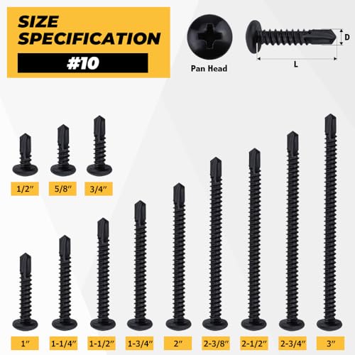 150pk #10 x 1/2" Black Pan Self-Drilling Sheet Metal Screws, 410 SS + Bit - size: #10 x 1/2"