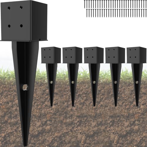 6 Pack 4x4 Fence Post Anchor Ground Spike Metal Post Base - size: 6 Pcs