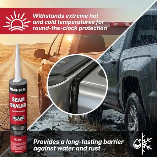 Maxi-Seal Black Polyurethane Seam Sealer (6-Pack, 10.5oz Tube) Durable & Flexible Auto Body Filler for OEM Seams | Brushable for Bare/Painted Surfaces 87291 - style: 6 Pack