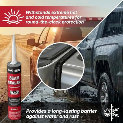 Maxi-Seal Black Polyurethane Seam Sealer (6-Pack, 10.5oz Tube) Durable & Flexible Auto Body Filler for OEM Seams | Brushable for Bare/Painted Surfaces 87291 - style: 6 Pack