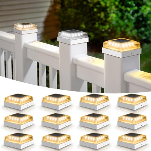 Solar Post Cap Lights for 4x4 Wood/Vinyl Fence Posts, 12-Pack - color: White, size: 12 Pack