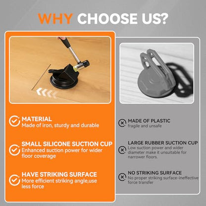 Floor Gap Fixer Tool - 45° Dual-Sided Strike, Floor Suction Cup Tool for Gaps with Crack Cleaner, Mallet & 5 Sticky Pads - Laminate Floor Gap Repair Tool, Flooring Tools Kit (single head)