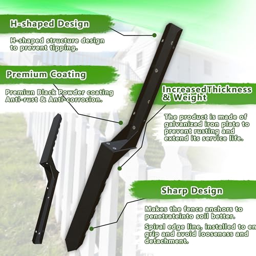 Fence Post Repair Kit 4 Pack Heavy Duty Fence Post Anchor Stakes for Fixed and Repair Tilted Broken Wood Posts Support Thickened Ground Spike Fencing Repair Stakes Black