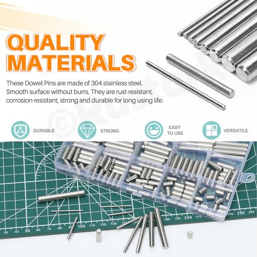 160Pcs M2.5 304 Stainless Steel Dowel Pin Assortment Kit Cylindrical Shelf Support Pegs Pin Rod Fastener Elements for Mechanical Manufacturing Industry - size: M2.5