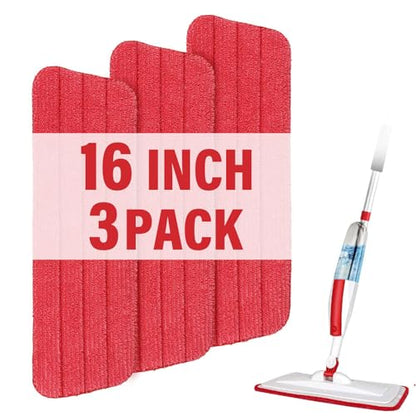 16.5" Microfiber Mop Pads Refills, 3 Pack Reusable Replacement Heads - color: 16"red*3