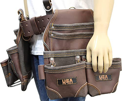 Tool Belt | Leather Tool Rig for Carpenters, Framers, Electricians, Constructors, and Handyman | Adjustable Tool Pouches.