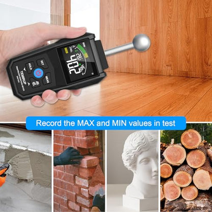 Pin & Pinless Moisture Meter with Color LCD & Acoustic Alarm, Detects up to 20-40 mm; Digital Moisture Detector for Wood, Drywall, Masonry & Other Building Materials