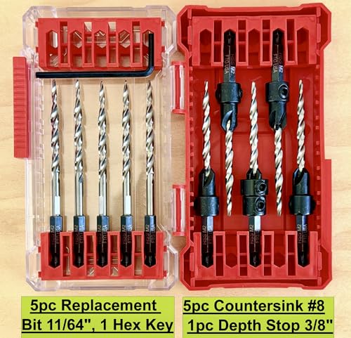 FTG USA 5 Pc #8 (11/64") Countersink Drill Bit Set with 5 Replacement Bits - size: #8