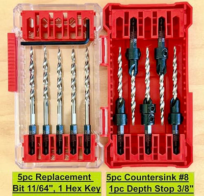 FTG USA 5 Pc #8 (11/64") Countersink Drill Bit Set with 5 Replacement Bits - size: #8