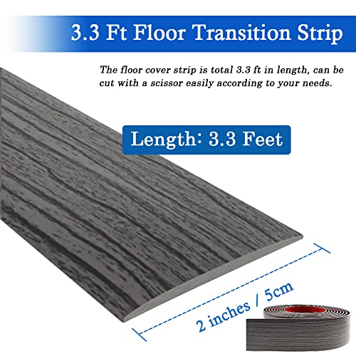 FONUNO Vinyl Floor Transition Strip Self Adhesive Threshold Strip 2" W - color: Dark Gray, size: 5cm, 3.3Ft