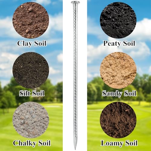MIVIDE 16 Pack 12 Inch Galvanized Landscape Stakes, Heavy Duty Solid Metal Spikes, Landscape Anchoring Stake for Paver Edging, Artificial Turf, Weed Barrier, Tent
