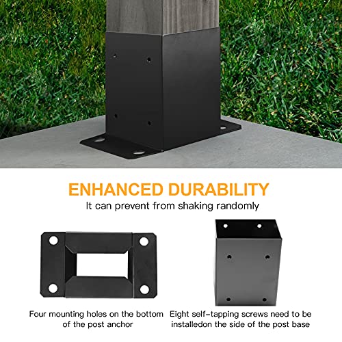 4 x 4 Post Base 2 PCS,Inner Size 3.6"x3.6"Deck Post Base,Heavy Duty Metal Black Powder Coated Post Brackets,for Pavilion Deck Railing Support Deck Base Plate, Support Bolt Down - size: 2 Pieces