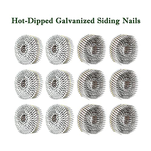 3600 Count Siding Nails 15 Degree 1-3/4 Inch x .092 Inch Collated Wire Coil Full Round Head Ring Shank Hot-Dipped Galvanized