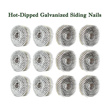 3600 Count Siding Nails 15 Degree 1-3/4 Inch x .092 Inch Collated Wire Coil Full Round Head Ring Shank Hot-Dipped Galvanized