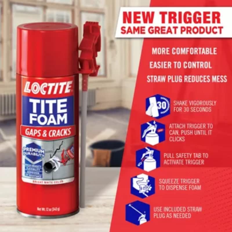 Loctite Tite Foam Gaps & Cracks Spray Foam Sealant, 12 fl oz Can, 12 Pack - Polyurethane Expands for Insulation - size: 12 Pack