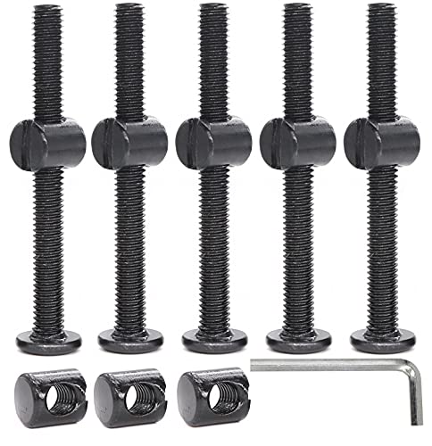 cSeao 10-Pack M6 50mm Black Socket Cap Screws Barrel Nuts Set for Furniture Crib Chairs - size: M6x50mm 10-Pack