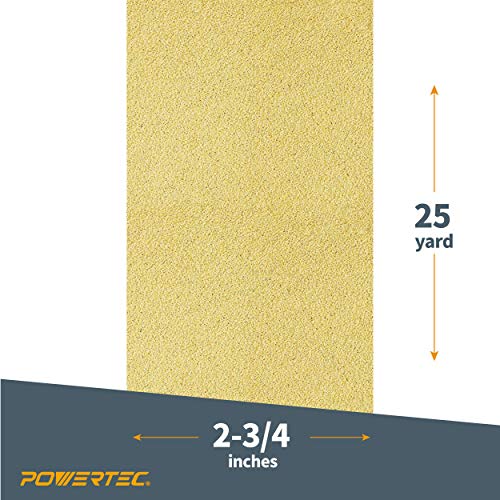 POWERTEC 4RA1108 Longboard Continuous Roll 2-3/4” By 25 Yard Sanding Paper, Gold 180 Grit Aluminum Oxide Abrasive Adhesive Backed Sandpaper for Woodworking - size: 2-3/4x25, 180 Grit